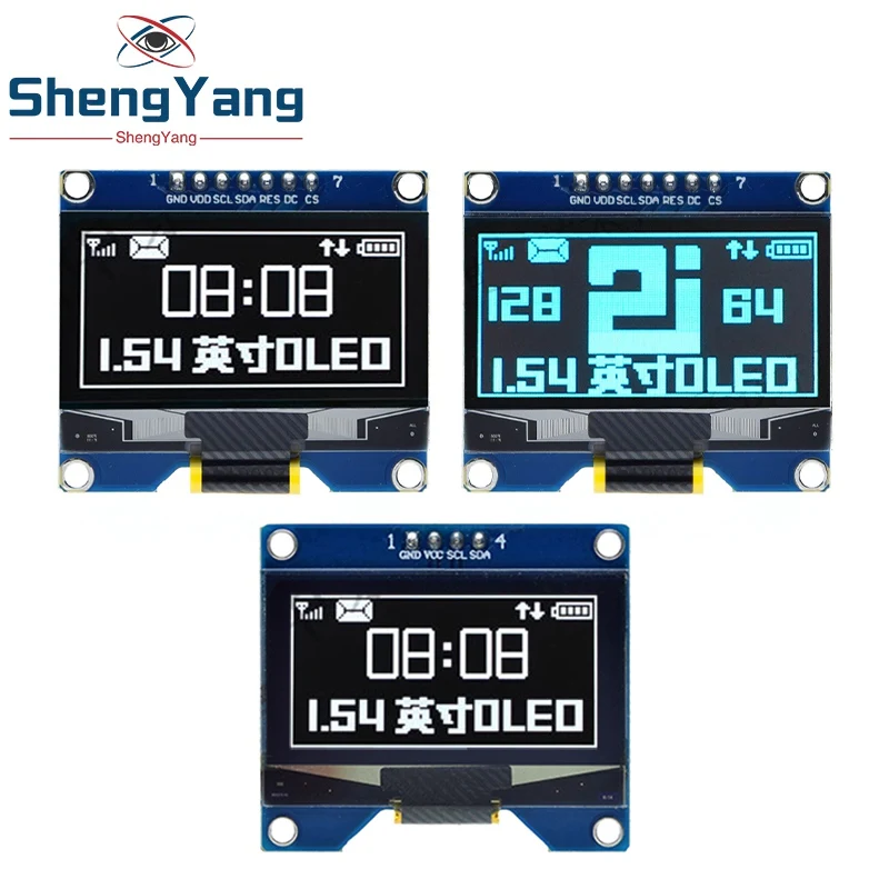 TZT 1.54 inch 4PIN 7PIN White Blue OLED Screen Module CH1116 / SSD1309 Drive IC Compatible for SSD1306 SPI Interface 128*64