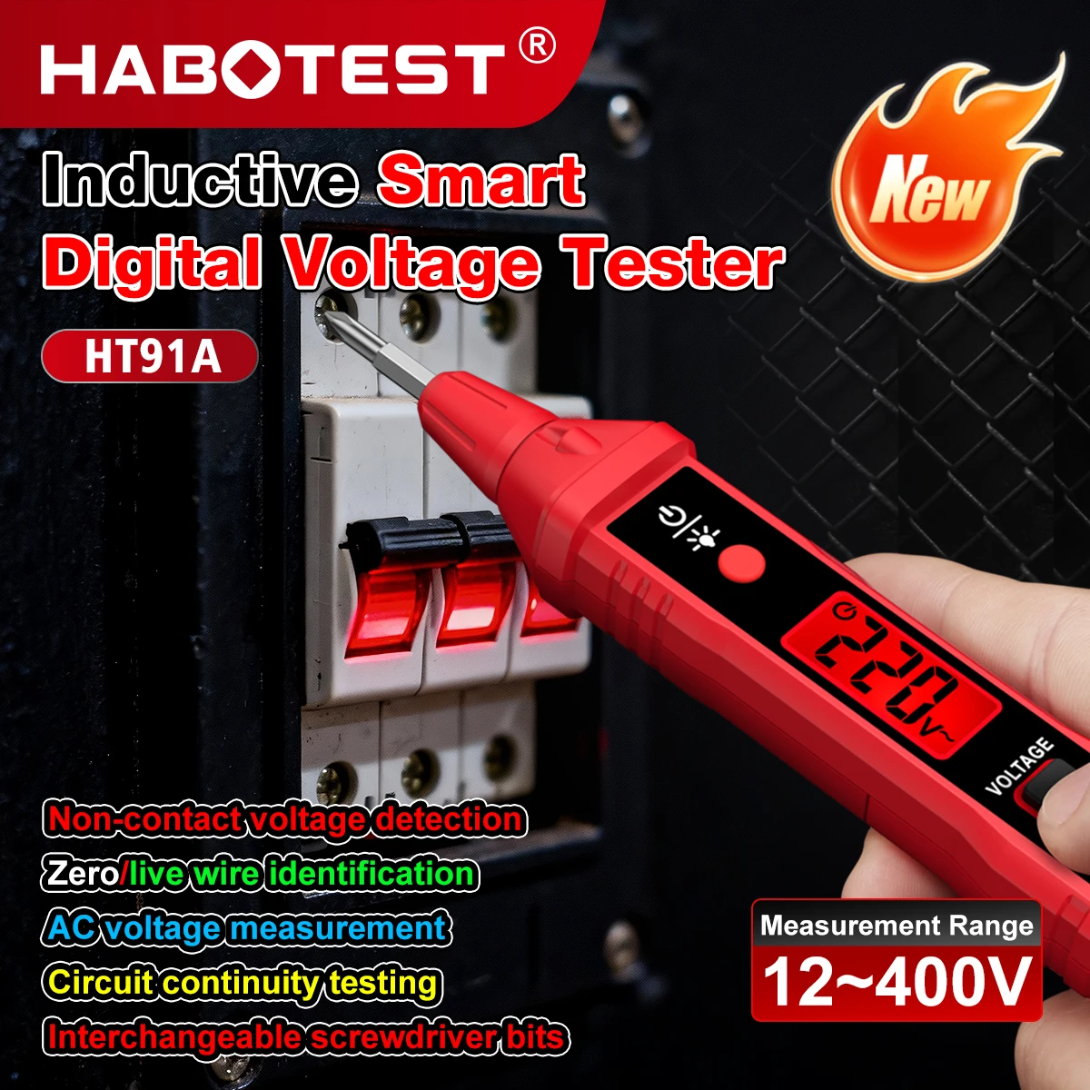 HABOTEST HT91A Digital Voltage Tester Pen Smart Electroscope Electrician Line Detector Portable Non-Contact Electrical Test