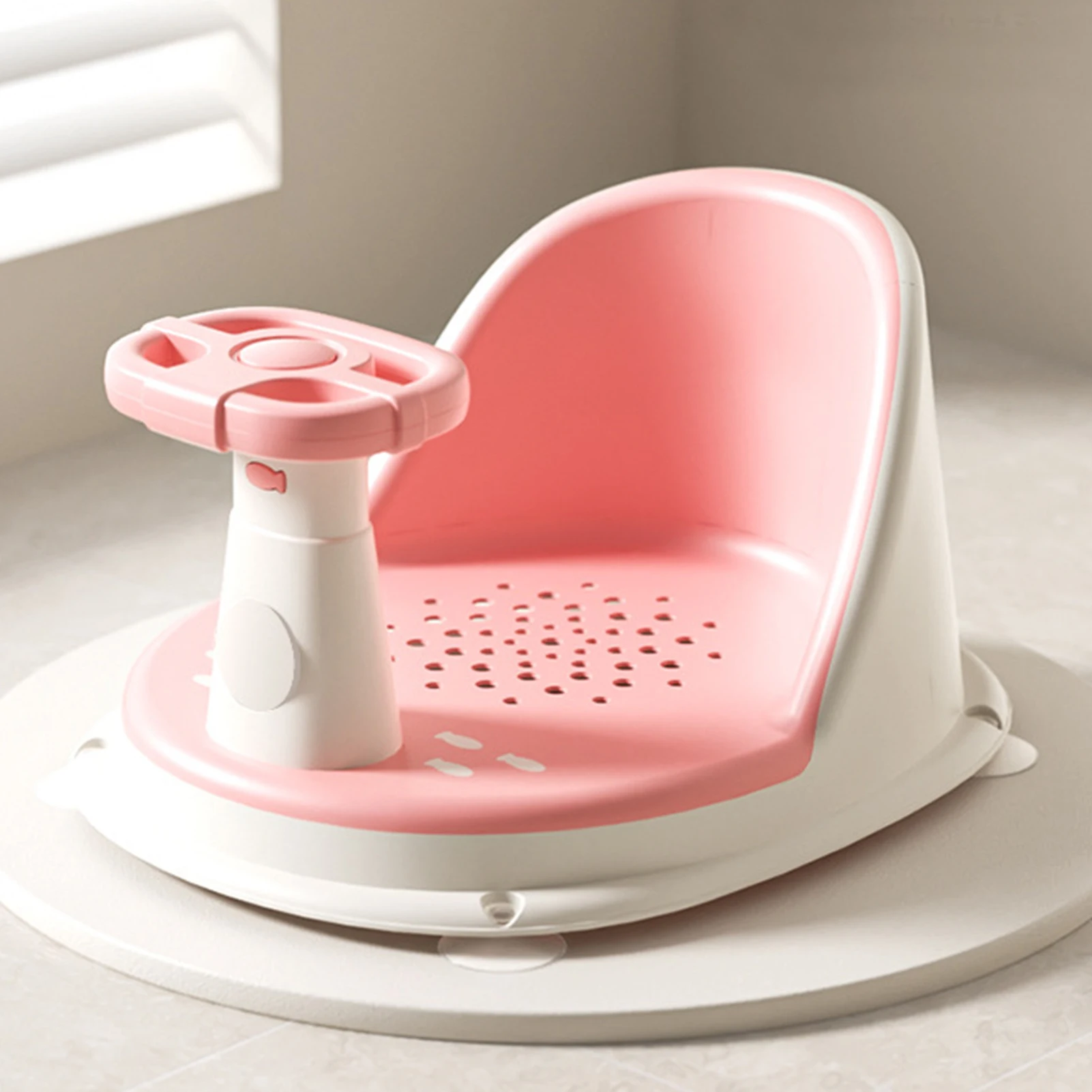 Baby Bath Seat With Steering Wheel Portable Bathing Support Baby Sitting Bath Seat Non-slip Children Bathing Stool Shower Chair