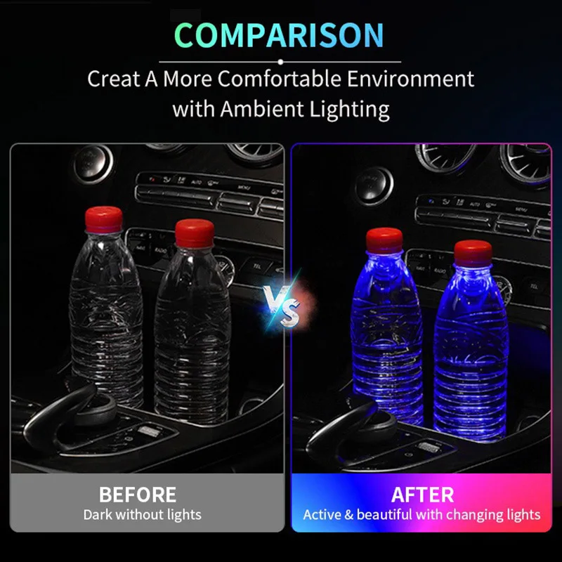 Luminous Car Water Cup Coaster Holder 7 Colorful Led Atmosphere Light USB Charging For Mazda 2 3 6 5 Axela Atenza CX 5 CX3 323