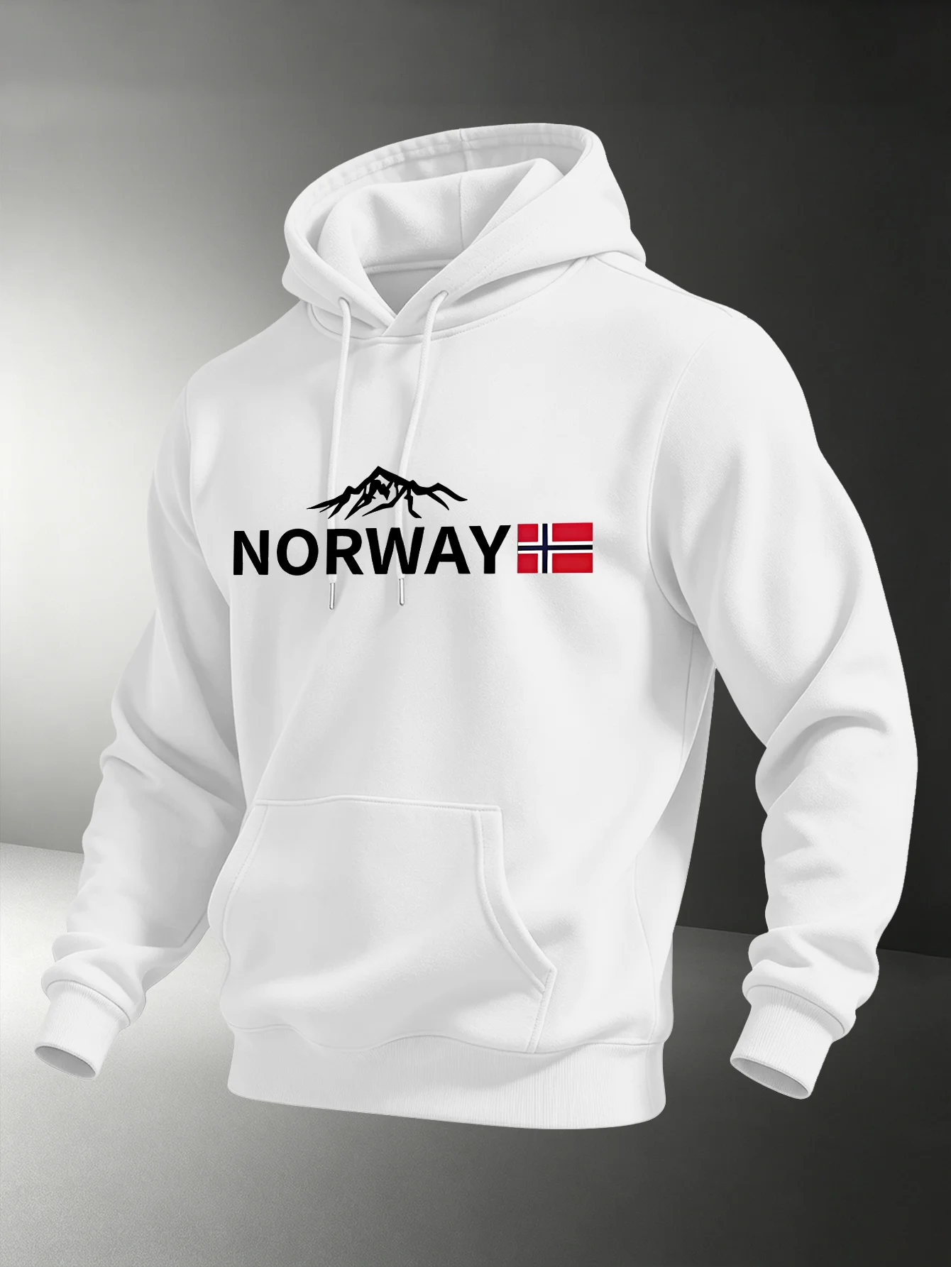 Norway and Sweden Mountain Peak Flag Emblem. Men's Nordic Style Fall-winter Outdoor Daily Commuting Hooded Long-sleeved Shirt.