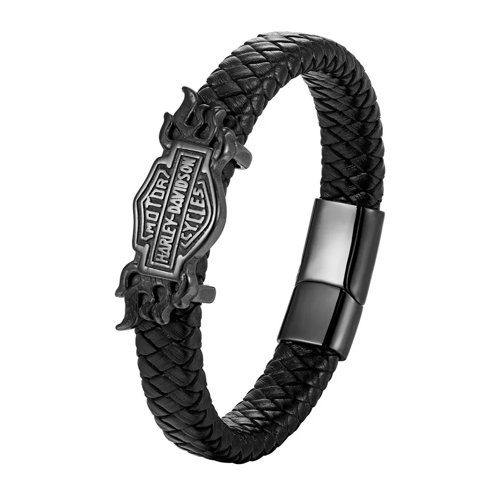 سوار رجالي أنيق متعدد الطبقات مضفر من الجلد الطبيعي عالي الجودة بإبزيم مغناطيسي معدني لدراجة Harley Davidson Electra Glide 883 #3