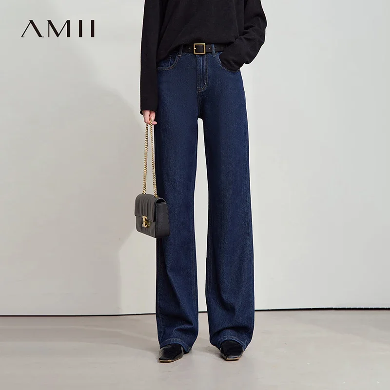 

AMII минималистичные джинсовые брюки женские осень 202, новые классические женские брюки, хлопковые прямые повседневные женские свободные джинсовые брюки 12543031