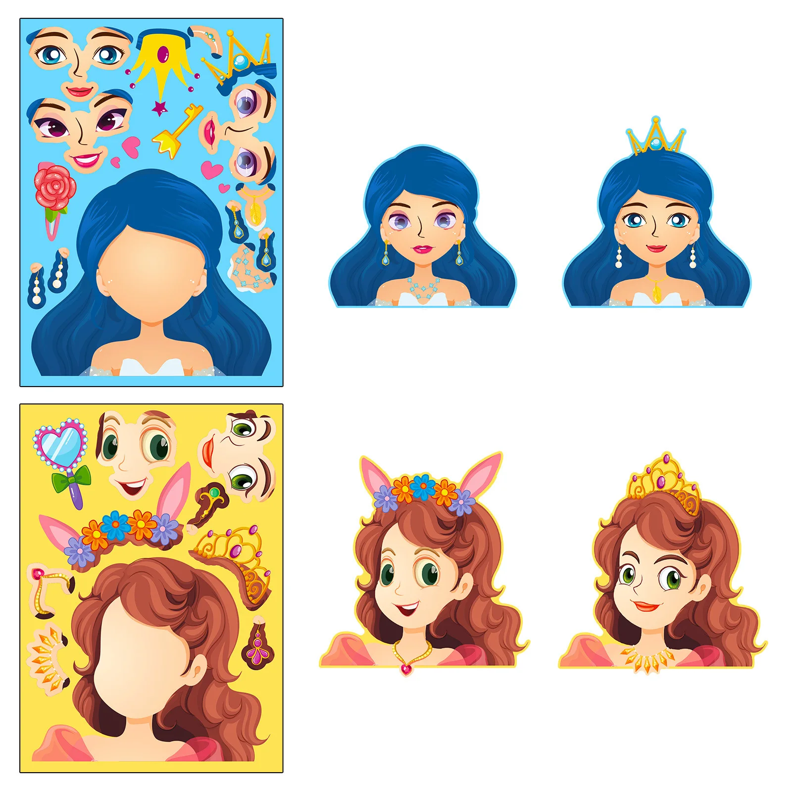 6/18 Sheets Children DIY Puzzle Sticker Cute Little Princess Face Creative Anime Cartoon Assemble Stickers Kids Toys Girls Gifts