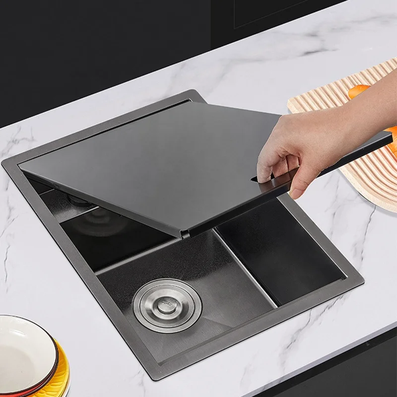 Black Stainless Steel Hidden Kitchen Sink Handmade Portable Sink Small Size Concealed Balcony Sink with Faucet Cup Washer