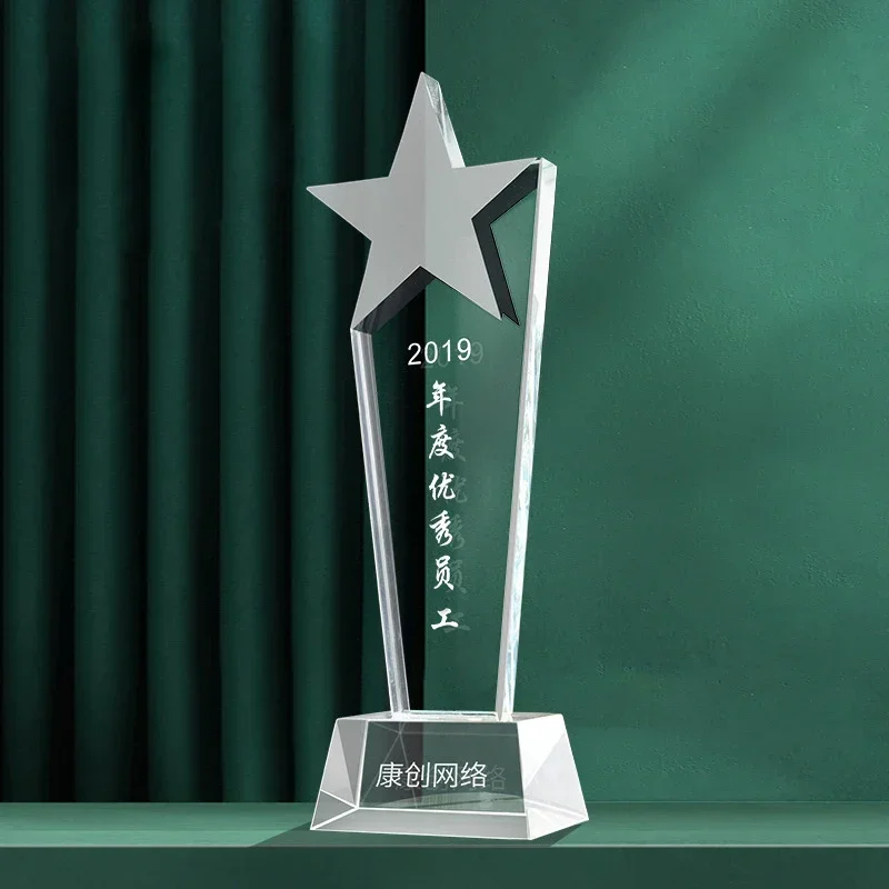 Free Customized Creative Crystal Trophy With Five Corners high-end Graduation Season Commemorative Ornaments Award Ceremony