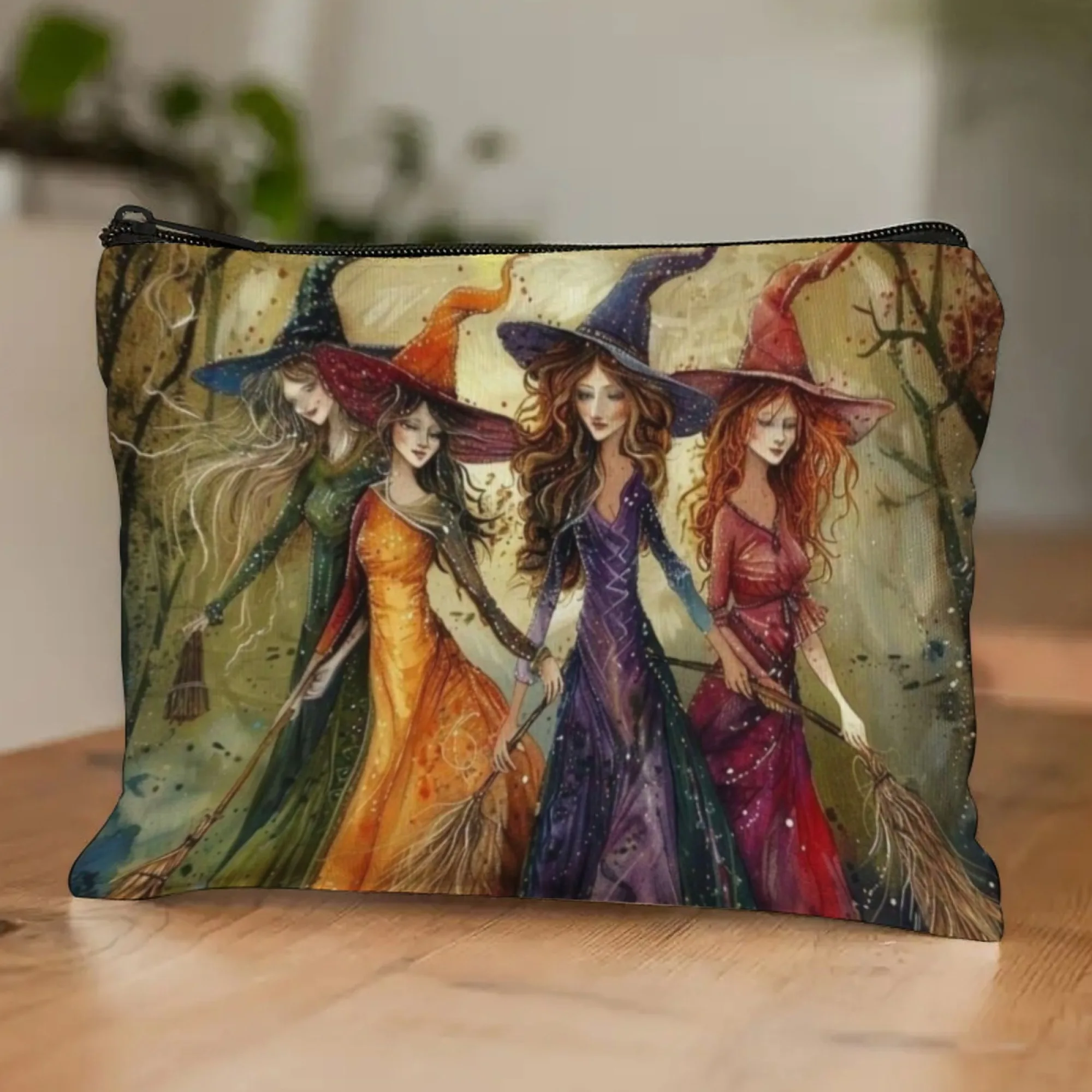 Fantasy-Kosmetiktasche mit Hexenmotiv, robuste Make-up-Tasche mit bezauberndem Hexen-Design für Halloween-Kostümfeiern