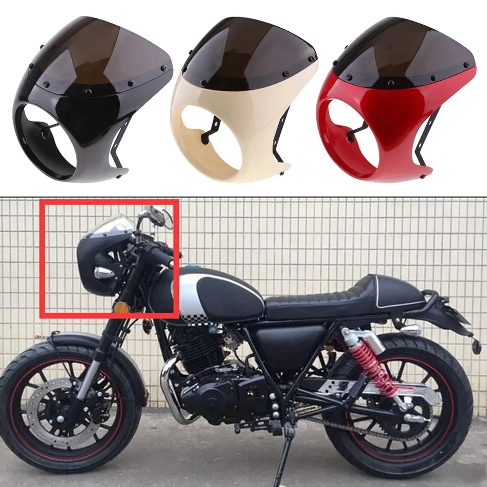 Motorrad Frontscheinwerfer Verkleidung Windschutzscheibe Windschutzscheibe Kunststoff Universal Cafe Racer Retro Scheinwerfer Windschutz Schwarz