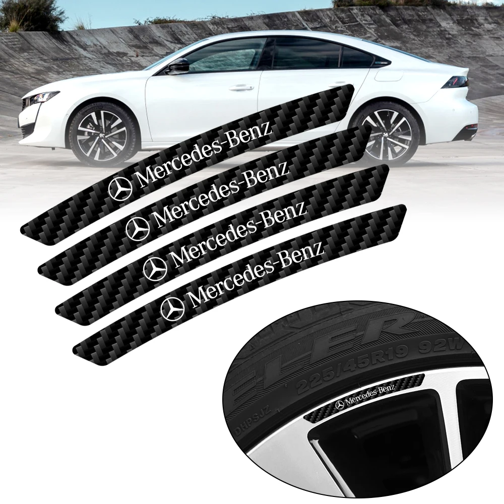 4Pcs Car Carbon Fiber Wheel Rim Sticker Decal For Mercedes Benz Exclusive AMG W108 W124 W126 W140 W168 W169 W176 W177 W190 W222