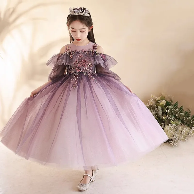 2024 Teenmiro Elegant Party Dress for Junior Girls Children Sequined Purple Tulle Dresses Kids Grad Night Formal Ball Gowns