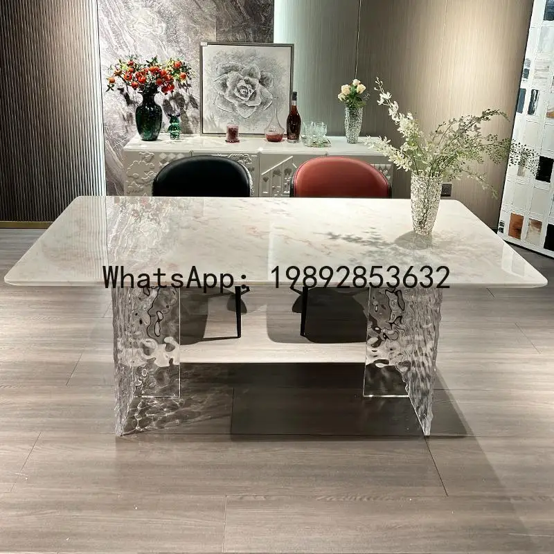 

luxury stone acrylic suspended dining table French natural long dining table high-end luxury stone
