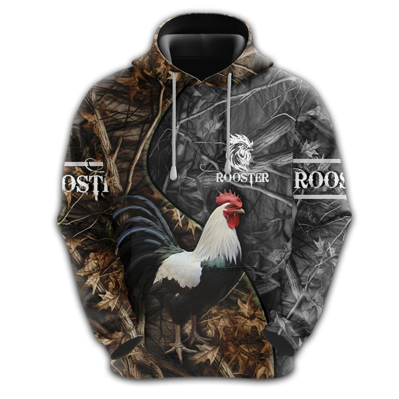 3D Printed Funny Rooster Hoodies For Men Animal Graphic Chicken Pullovers Casual Long Sleeves Hooded Sweatshirts Streetwear Tops