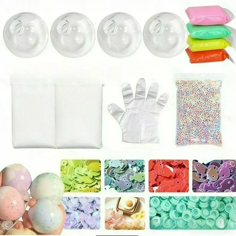 Vacuum Squeeze Ball Stress Relief DIY Kit Blank Ball Skins with Lids Filling Foam Beads Glitter Slow Rebound Toy  Craft Set