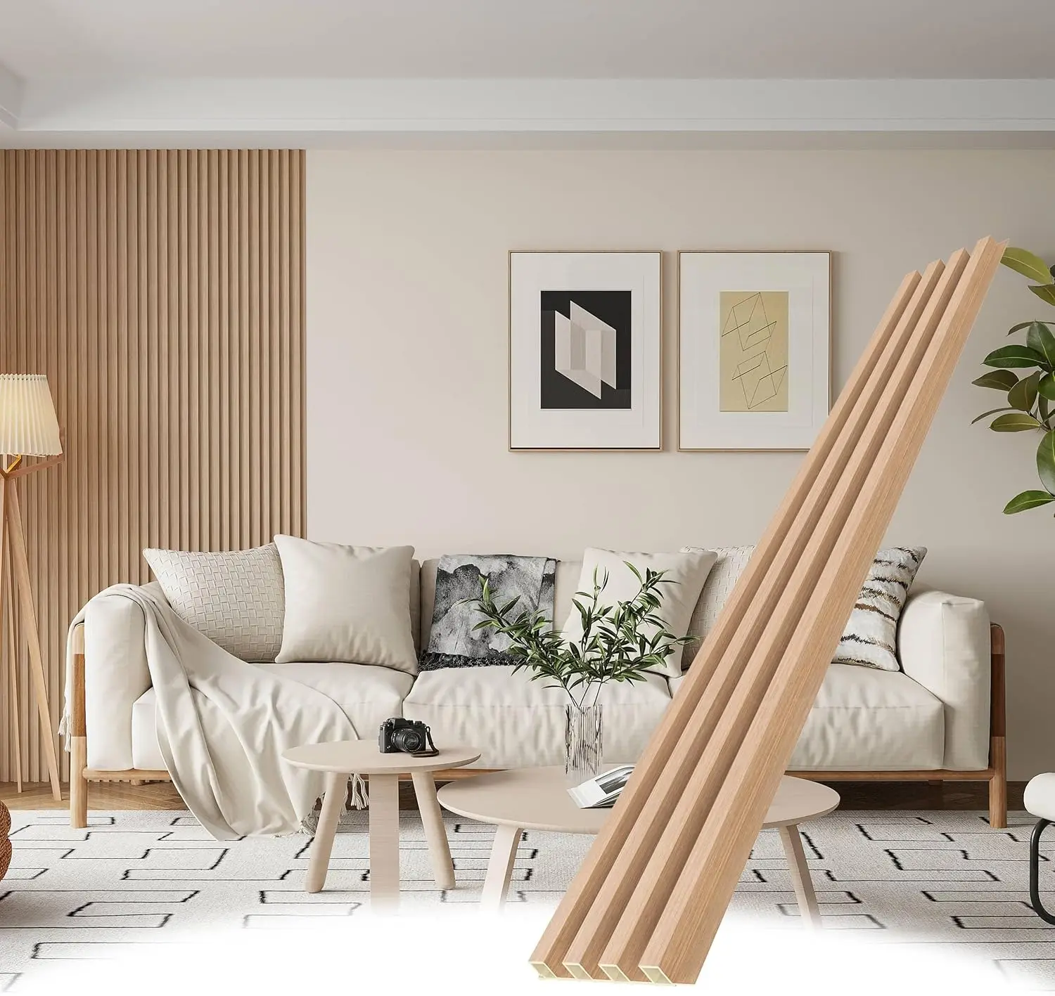 

Набор из 8 деревянных стеновых панелей с ламелями, 95 x 6 дюймов, акустические панели для современного декора, отделка под дуб