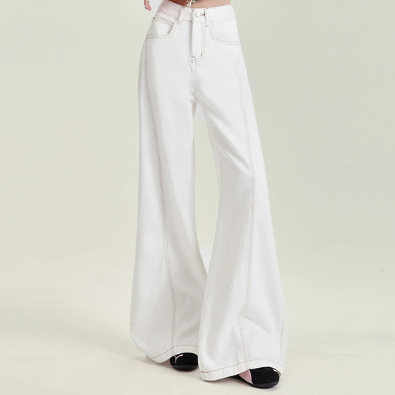 

White High Waisted Slightly Flared Jeans For Women, Spring 2025 New Style, Loose, Simple And Versatile