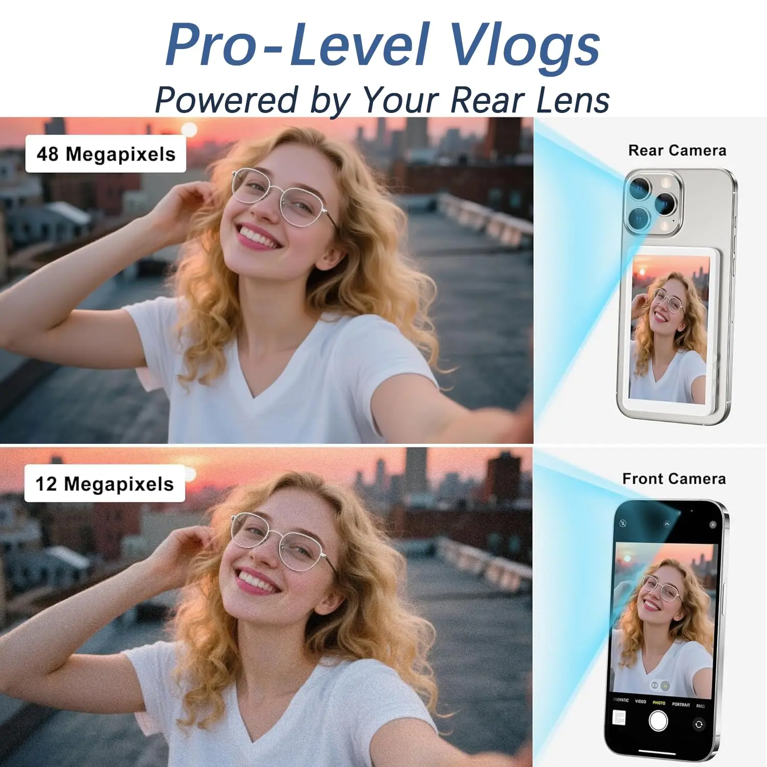 Wireless Magnetic Selfie Monitor Screen with Remote Control, 1800mAh Battery Vlog Live Stream Rear Screen for iPhone Android - view 2