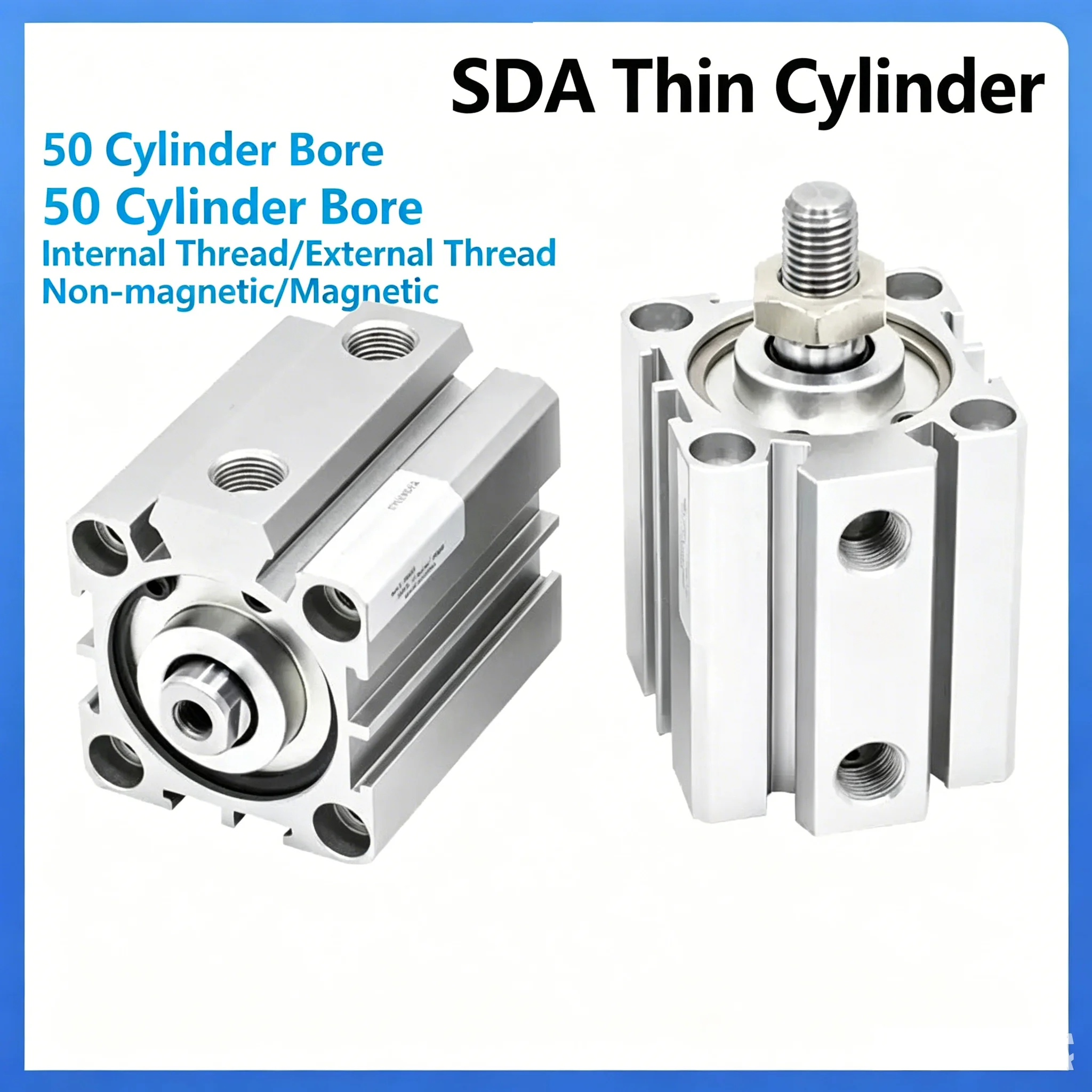 SDA100 Air Pneumatic Cylinder Double Acting Compact Cylinder Female Thread SDA100X50-S SDA100X25 External Thread Cylinder