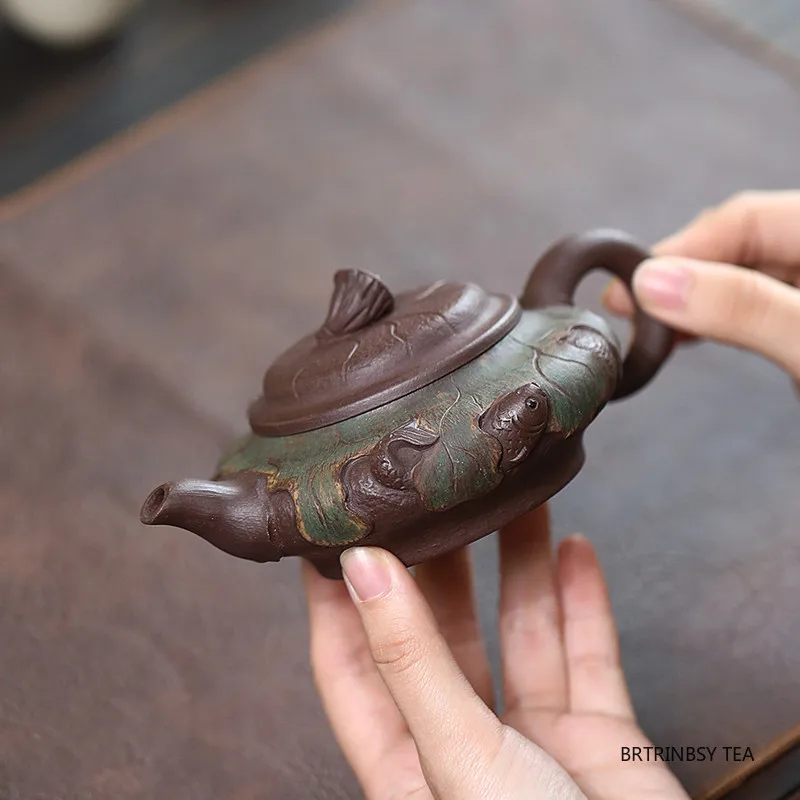 

Chinese Yixing Handmade Purple Clay Teapot Tradition Household Beauty Tea Pot Hand-carved Fish Kettle Zisha Tea Set 200ml