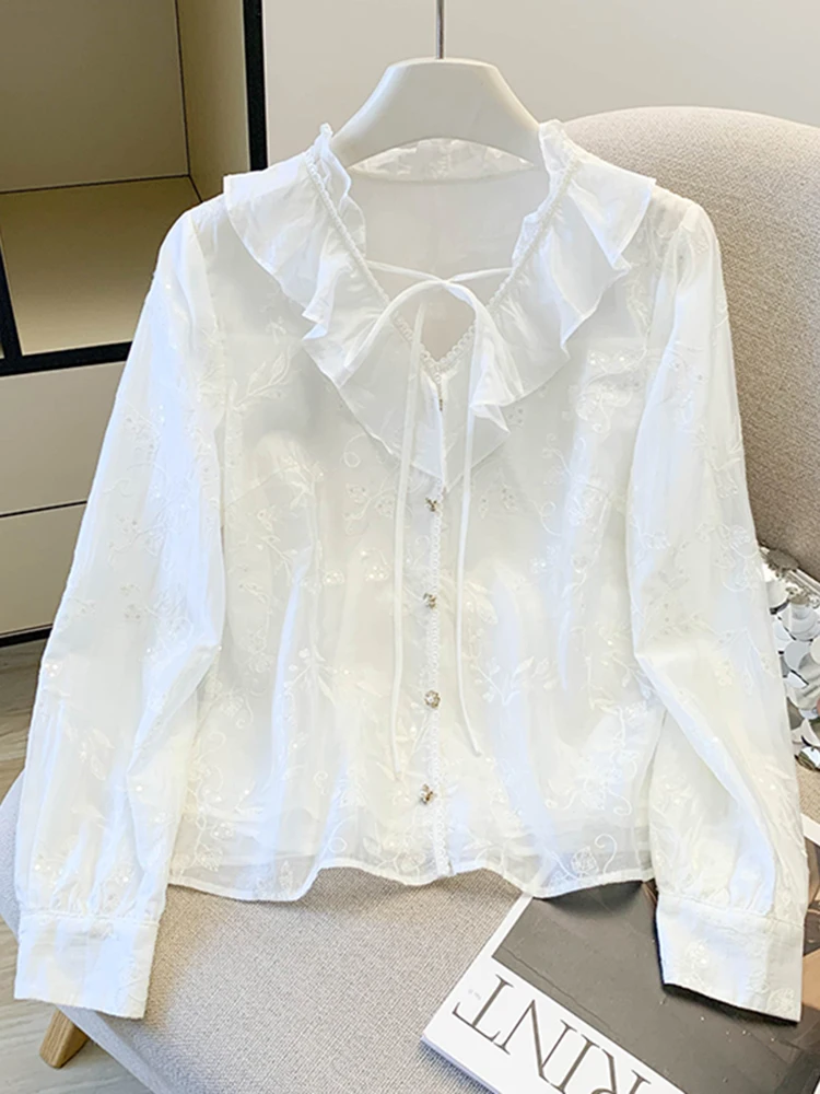 

Ele Long Sve Women's irt Spring Faion 2026 Floral Lace Hemline Sli Top French Sle Slim Fit Polyester Fiber