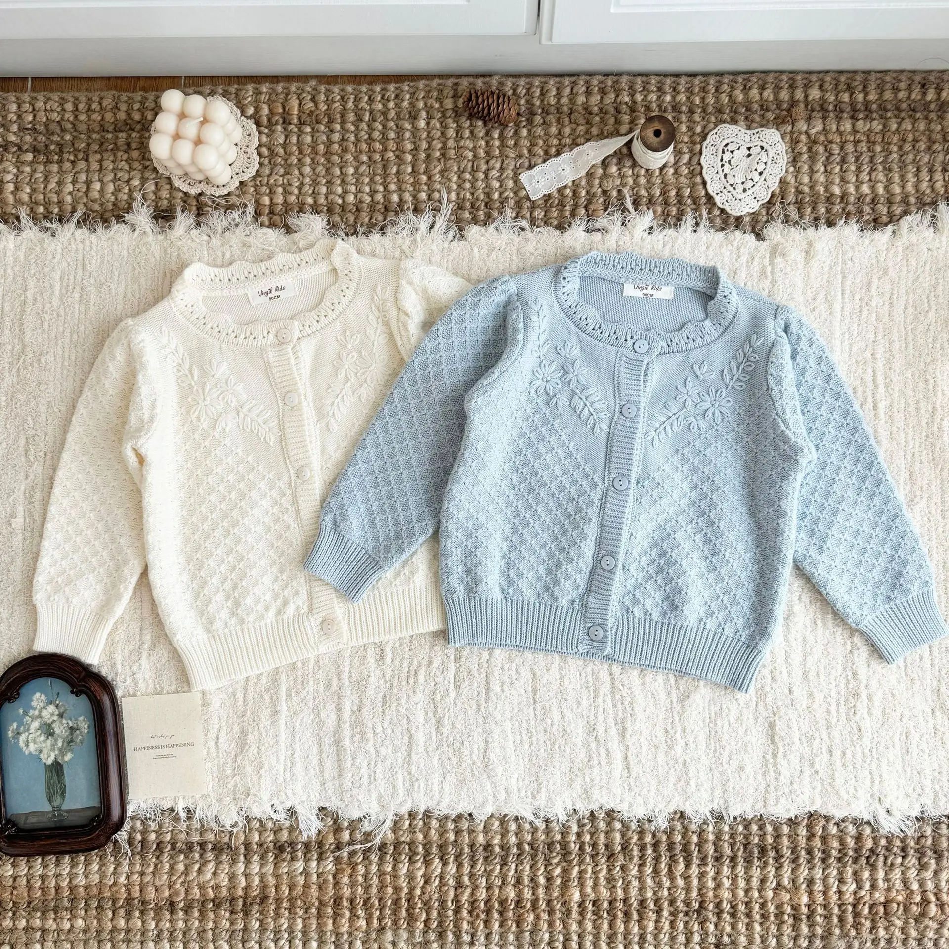 Winter 2026 Baby Girl Knit Cardigan Ins Style Thick Needle Cotton Hand Embroidered Coat Korean Girls Sweater