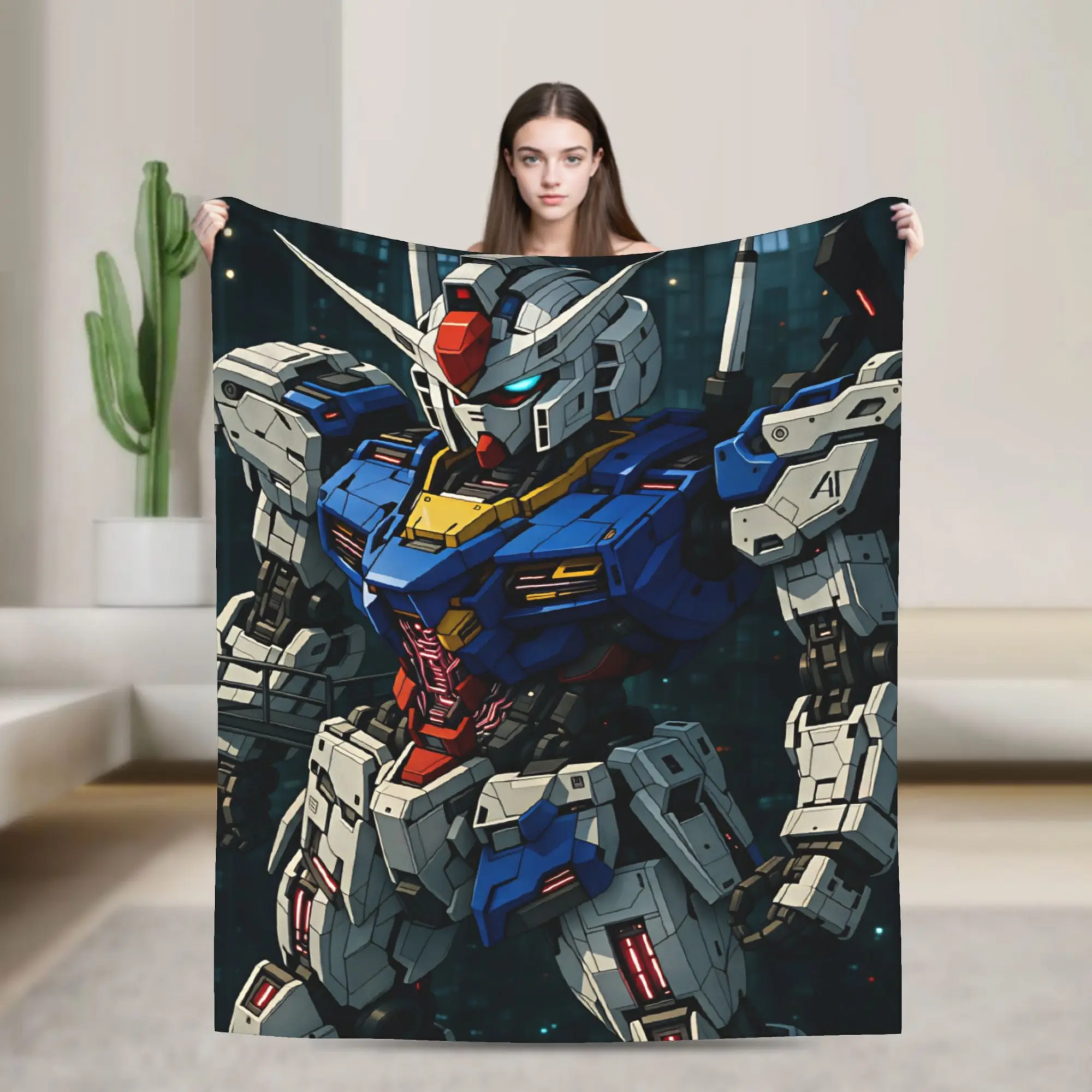 Mobile Suit Gundam Soft Warm Blankets  Travel Office Plush Bedding Throws Funny Bedroom Flannel Bedspread Sofa Bed Cover