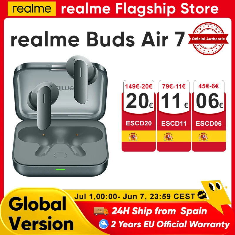 Audífonos Inalámbricos realme Buds Air 7 con Bluetooth para Smartphone realme GT7 Pro realme 14 Pro Plus, 52 Horas de Duración de Batería