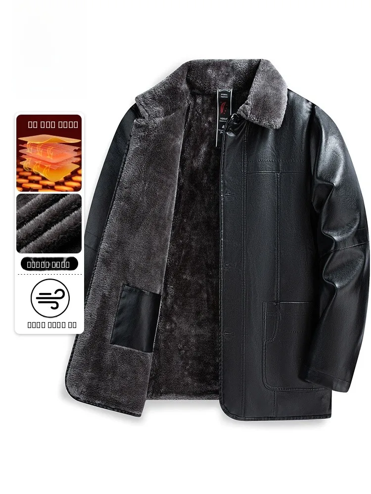 

Мужская зимняя теплая ветрозащитная кожаная куртка с меховым воротником и подкладкой, повседневный деловой стиль, длинный рукав