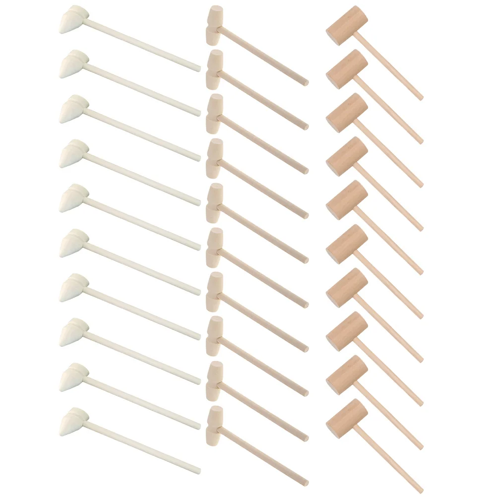 30 Uds. Martillo pequeño de madera Natural, Mini mazos para pasteles, mazos seguros para niños, mazos para golpear artesanales DIY para guardería