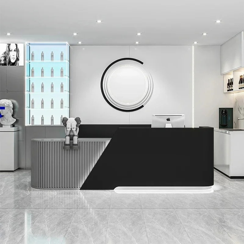 مكاتب استقبال فريدة من نوعها في الصالون، أرفف حديثة، مطعم أفضل مكاتب استقبال الشركة، تصميم أثاث طويل Escritorio العصري #1