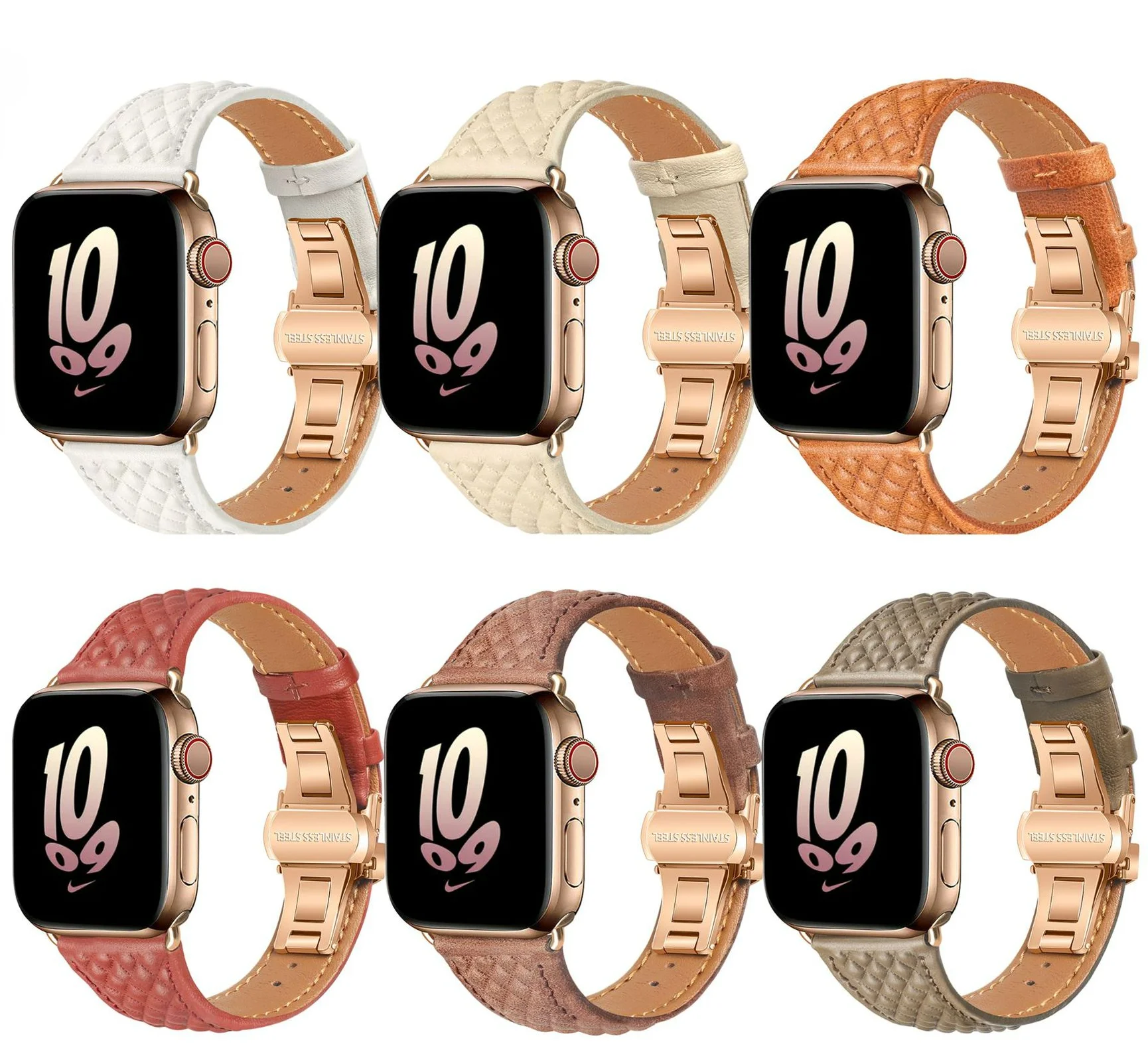 Compatible With Apple Watch Strap Butterfly Buckle Diamond Pattern Iwatch8Ultra Real Cowhide Fine Strap