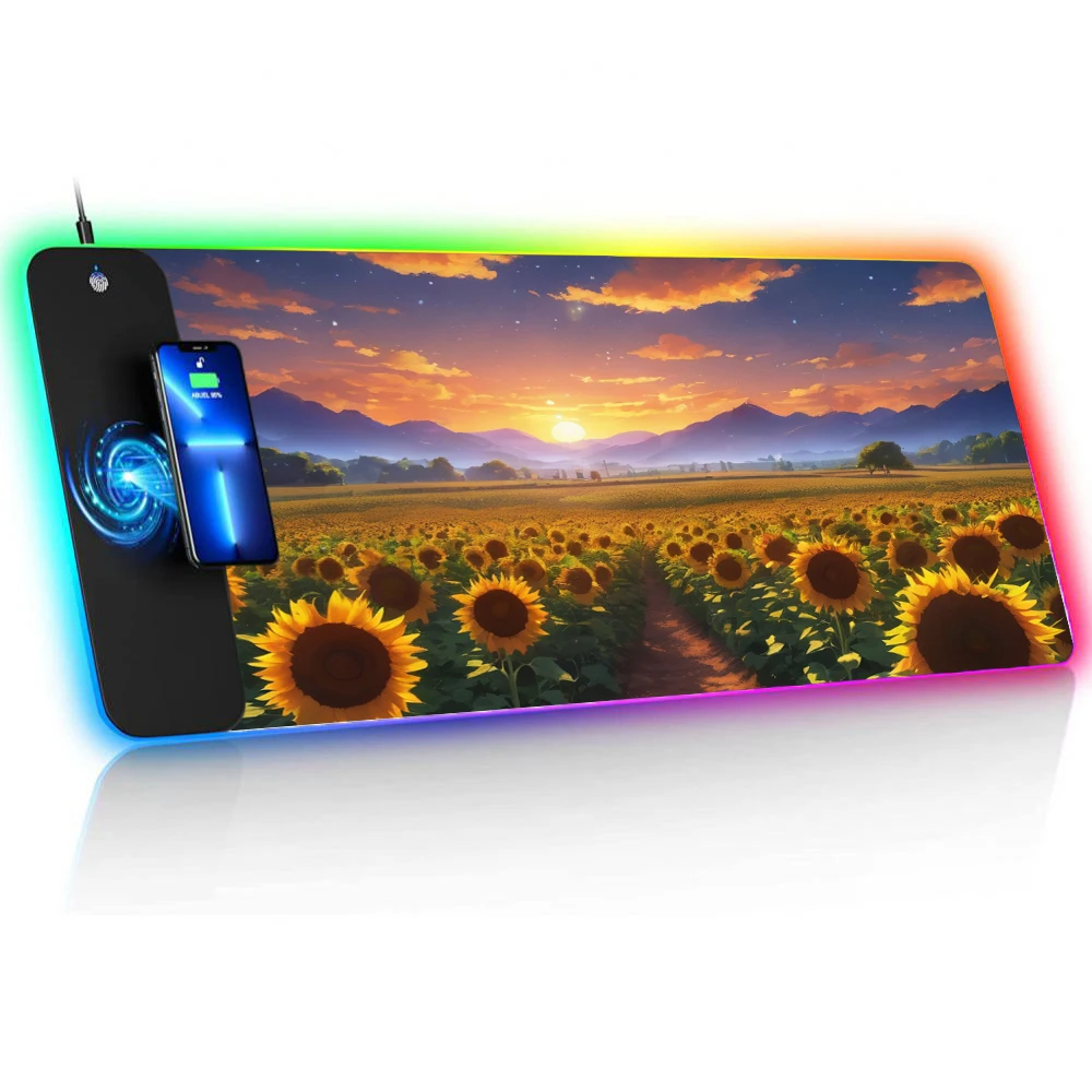 

Mousepad 900x400 3mm Wireless Charging Gaming Pad Sunflower Office Gamer Mat Computer Rgb Accessories Padding Large Computer Mat