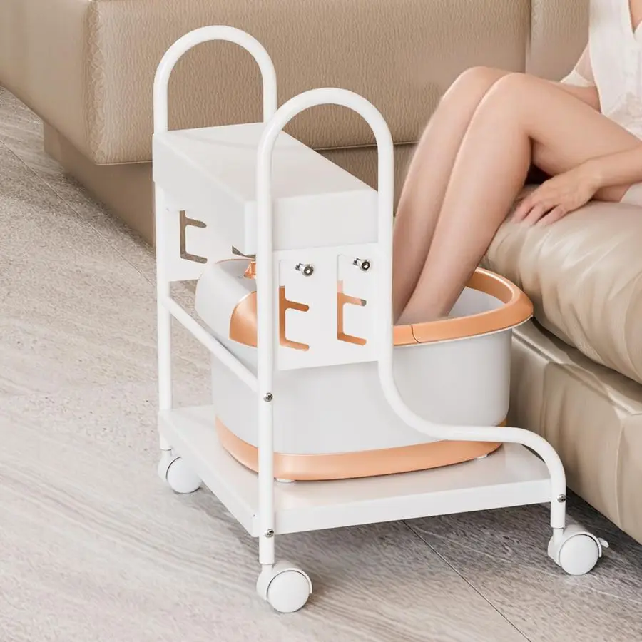 

Pedicure Cart Foot Bath Trolley, Adjustable Height Salon Trolley with PU Cushion, Portable Nail Esthetician Cart for Manicure am