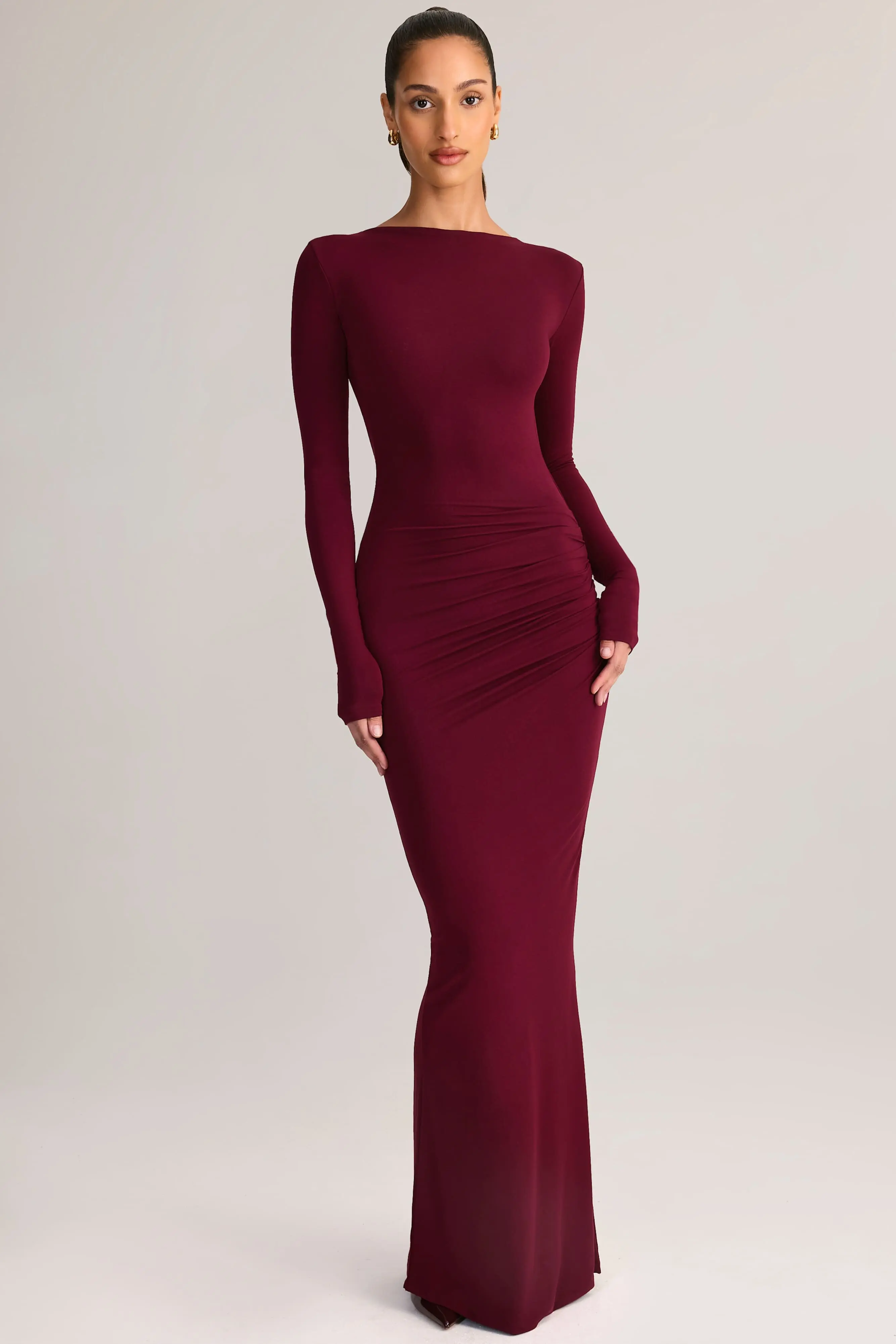 Figurbetontes, hochwertiges, rückenfreies, einfarbiges, langes, sexy Kleid für Damen – Detail 2