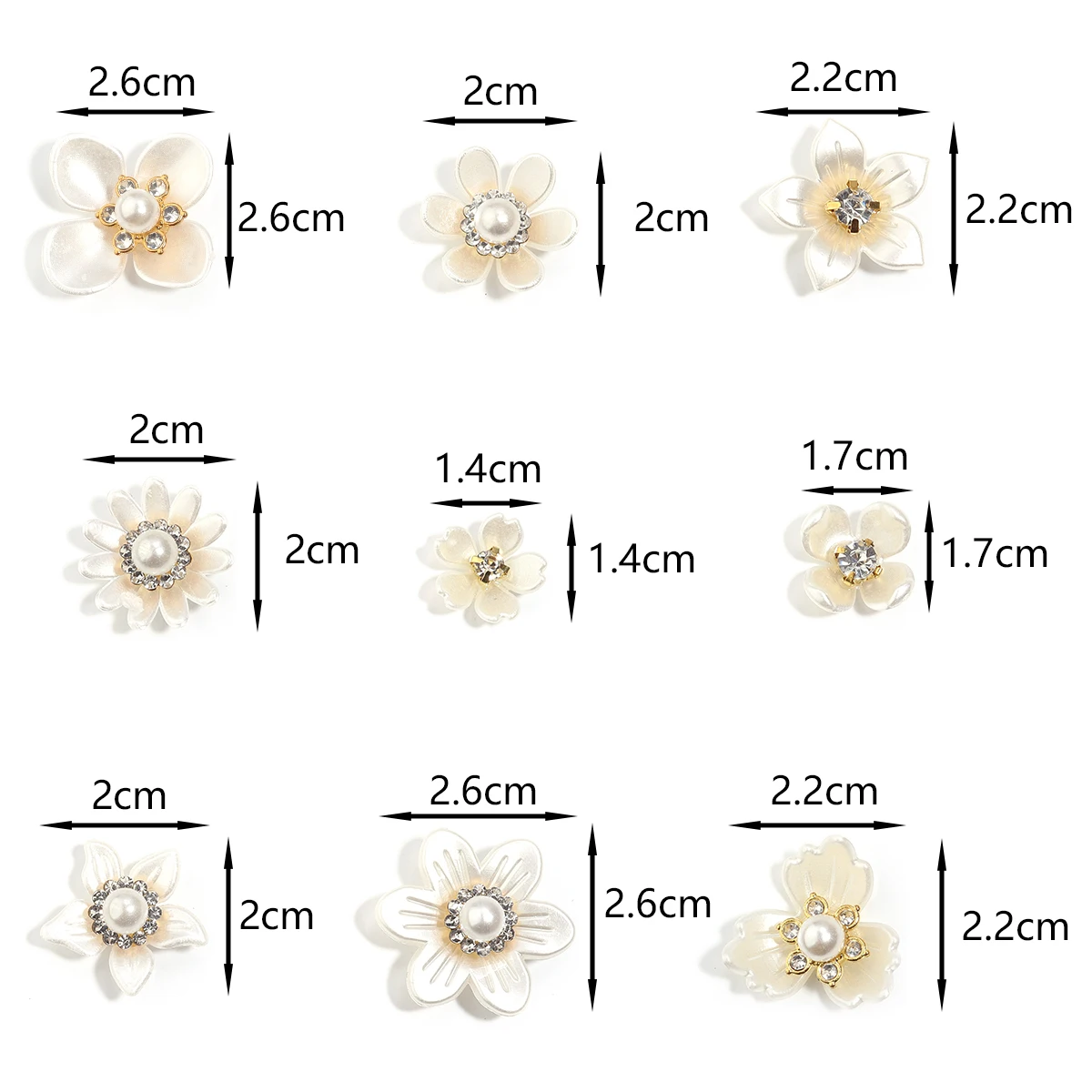 20pcs/lot Resin Beads Diamond Inlaid ABS Imitation Pearl Flower for DIY Jewelry Making Headwear Wedding Decoration Accessories