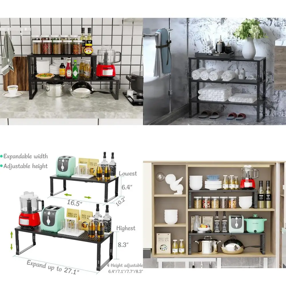 

Расширяемый штабелируемый органайзер для специй для кухни, кладовой и других моделей — черный, большой (2 шт.)