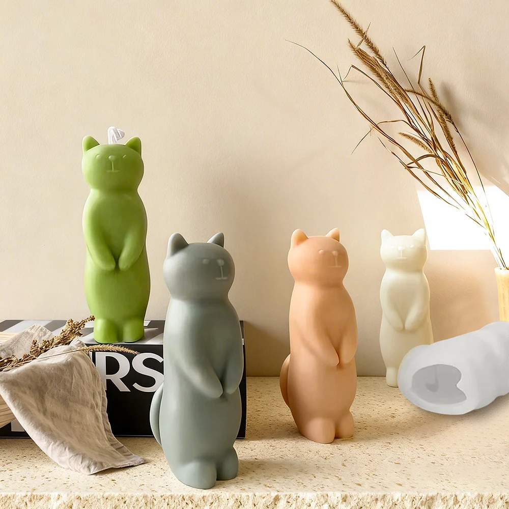 Cartoon Kitten Silicone Mold Handmade Aromatherapy Candle Plaster Ornament Mould DIY Cute Cat Crafts Making Molds