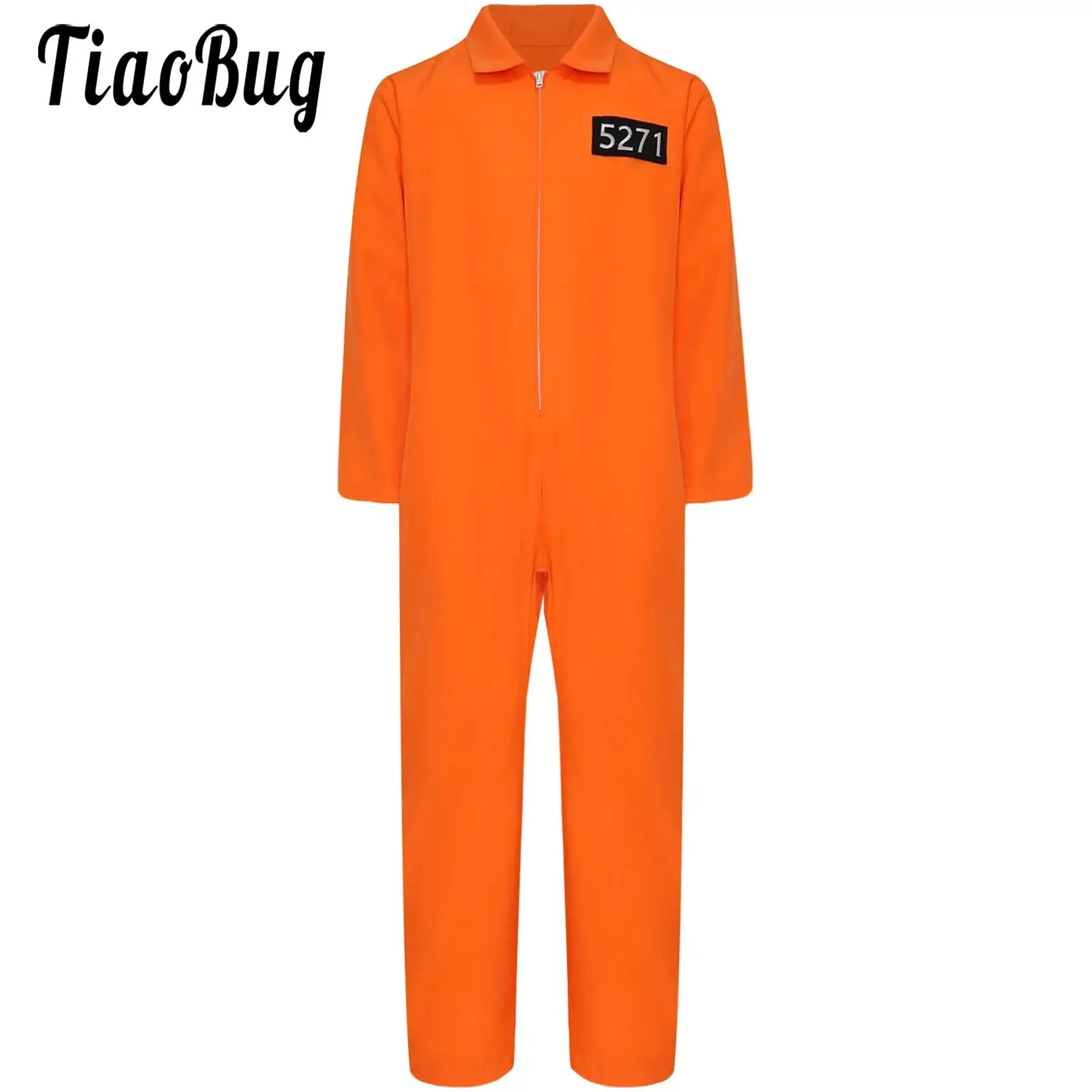 

Children Halloween Prisoner Cosplay Costume Long Sleeve Kids Orange Jailbird Jumpsuit Carnival Themed Party Role Play Outfits