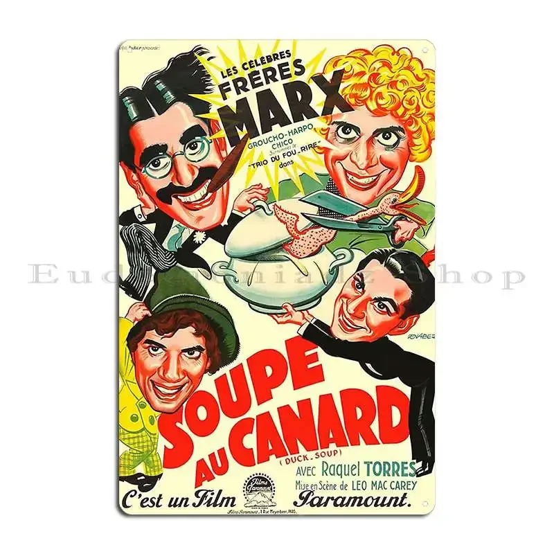 Póster de placa de Metal de sopa de pato de película clásica, diseño de garaje de cine, cartel de estaño creado
