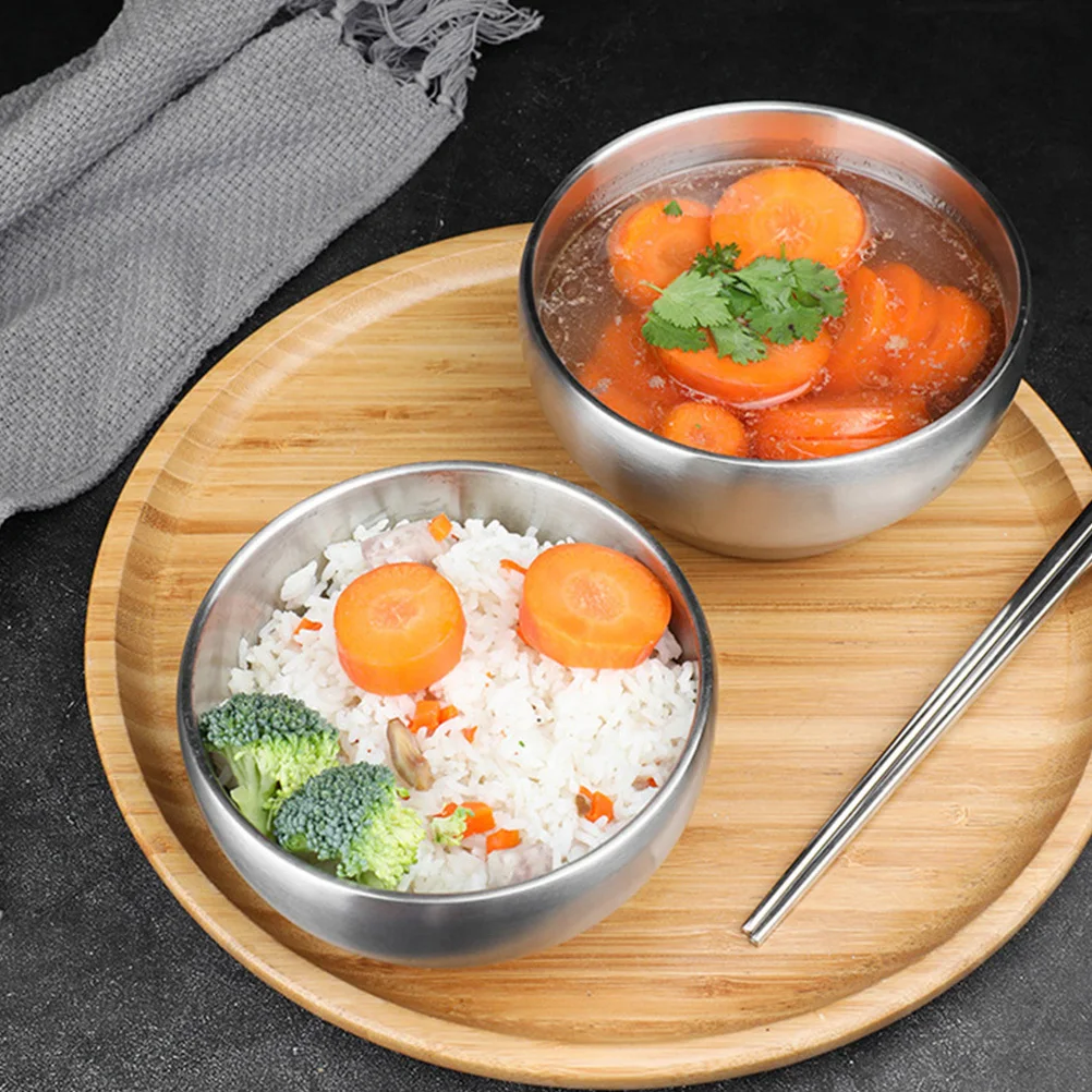 

2Pcs Stainless Steel Rice Bowl 15Cm Noodle Soup Serving Bowl Anti Scald Kitchen Food Container Home Restaurant Use