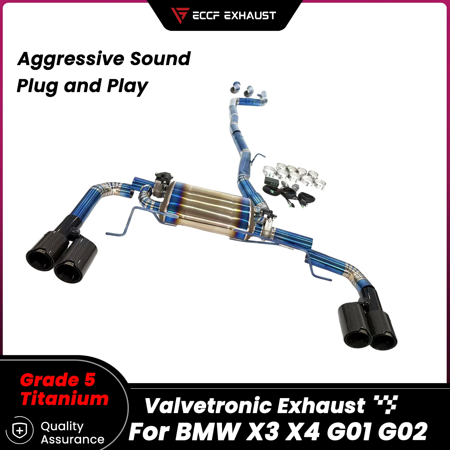 

Sporty TItanium Valvetronic Catback for BMW X3 X4 G01 G02 Aggressive Exhaust Sound Easy Installation