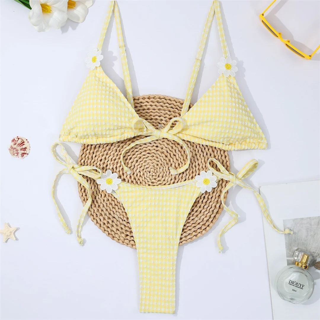 Plaid Extreme String Mini Micro Thong Bikini Damen Badeanzug Frauen Bademode Zweiteiliges Bikini-Set Badeanzug Schwimmanzug V8408 – Detail 2