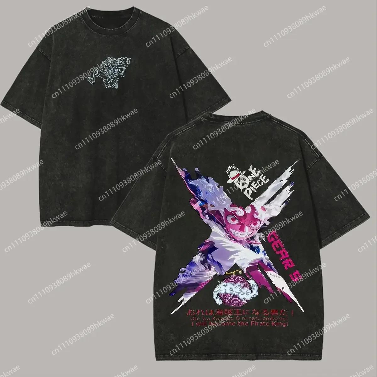 Anime One Piece Vintage Washed T Shirt Men Women Graphic Print Cotton Streetwear Short Sleeve Tee Casual Tops