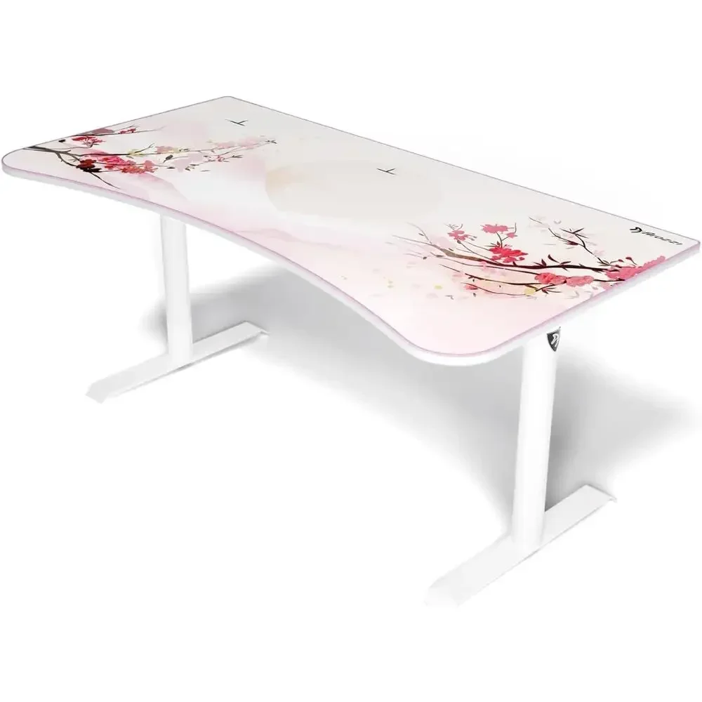 Curved Gaming and Office Desk with Full Surface Water-Resistant Mat, Custom Monitor Mount, and Cable Management Cutouts - Cherry