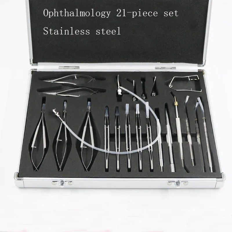 Surgical instrument set stainless steel needle holder forceps corneal scissors ophthalmic instrument set 21 pieces