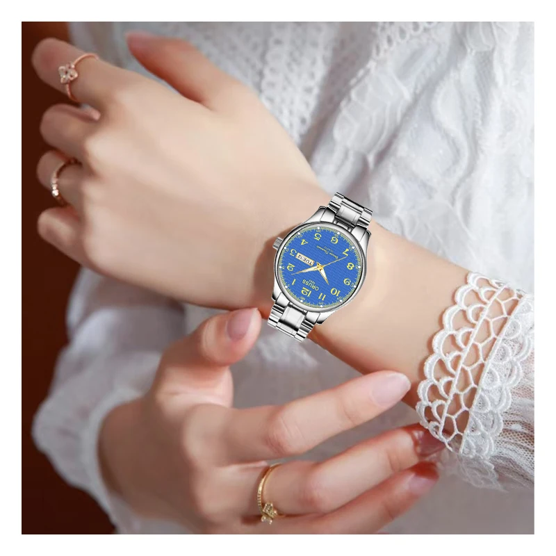 Ladies' classic watch; large number simple dial; textured bottom; waterproof luminous quartz watch; popular for women.