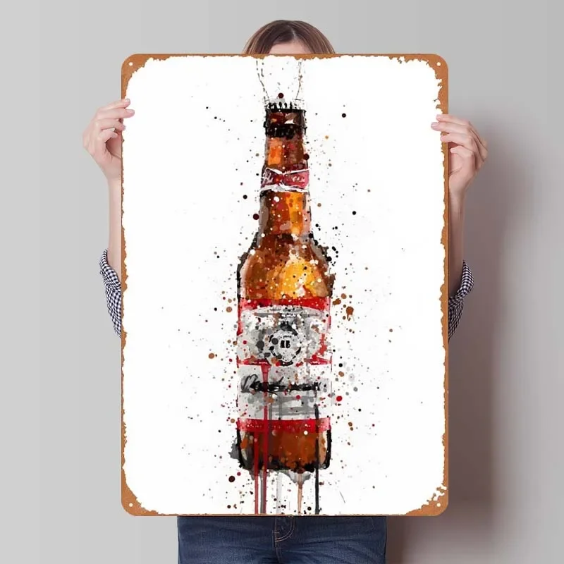 Cartel de Metal oxidado con forma de cerveza y ámbar, cartel Retro de estaño para Bar, cueva de hombre, arte de pared, decoración para sala de estar