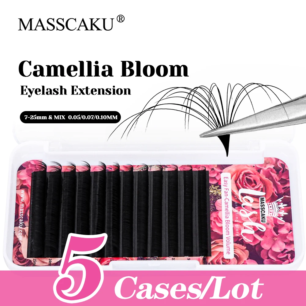 

5cases/lot MASSCAKU 0.05/0.07/0.10mm Thickness Fast Flowering Lashes 3D Effect Multi-texture One Second Blooming Lash Supplies