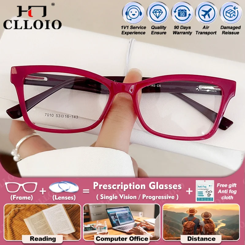 

CLLOIO Classic Myopia Reading Prescription Glasses Women TR90 High Quality Blue Light Filter Progressive Photochromic Eyeglasses