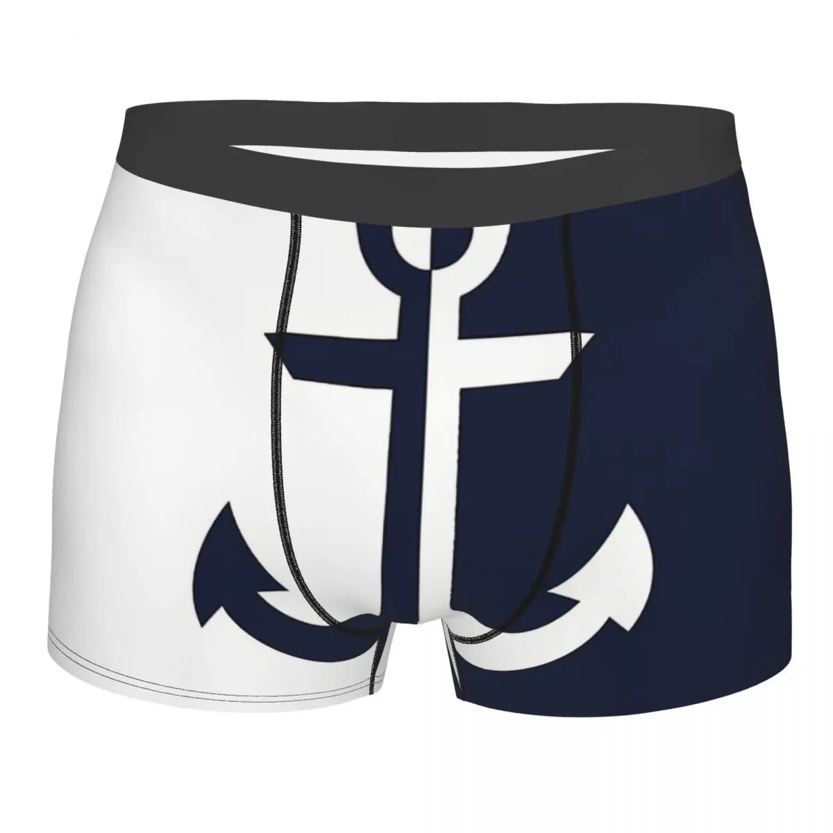 Nautical White Navy Men Boxer Briefs Underpants Anchor Highly Breathable Top Quality Birthday Gifts