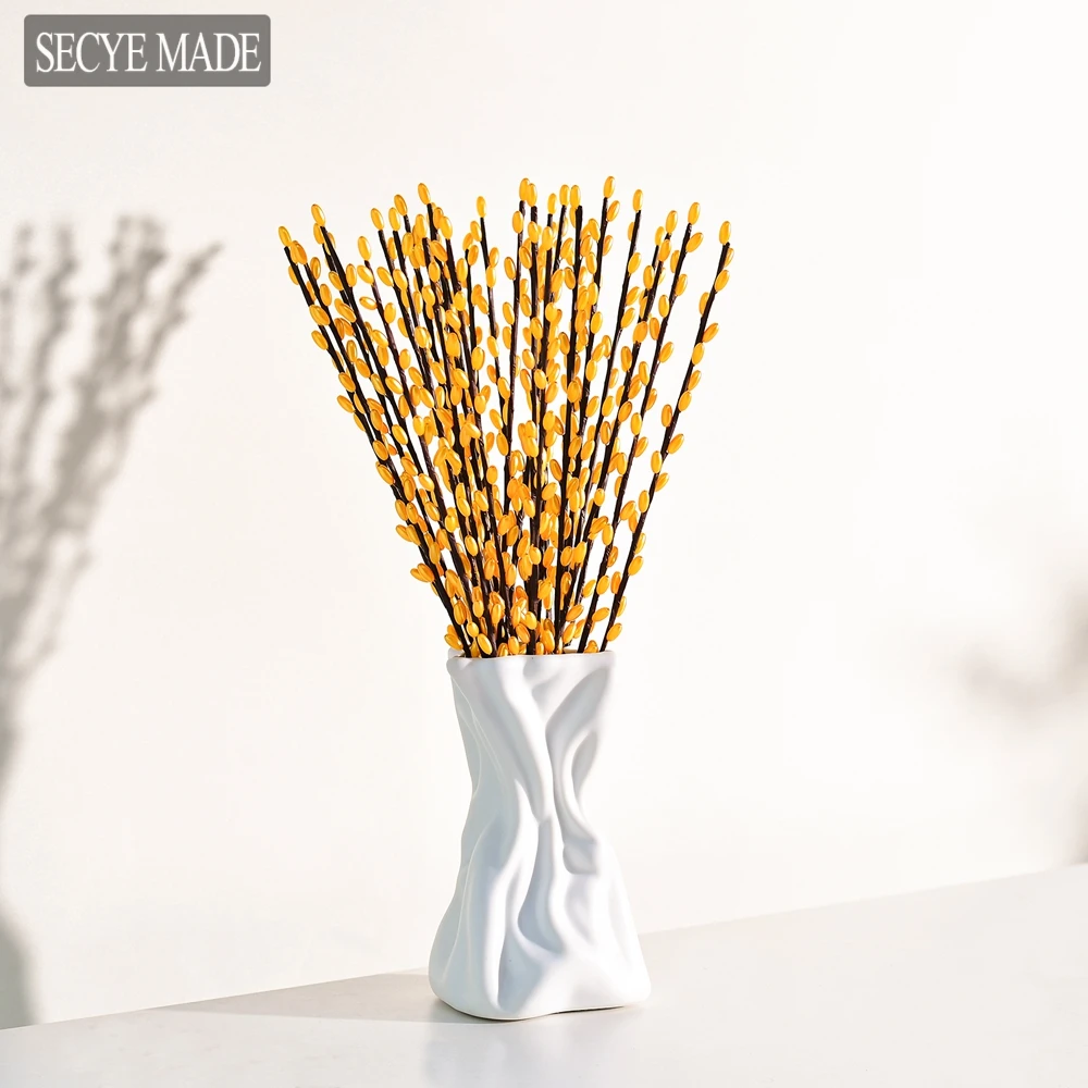 

DIY String Pearl Sticks Bouquets Yellow Beaded Handmade Flower Stem Beads Wedding Anniversary Party Home Decor Gift K22